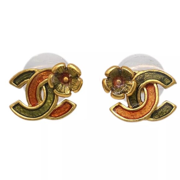Chanel Piercing Earrings Green Pink 03P 124793 - Picture 1 of 8